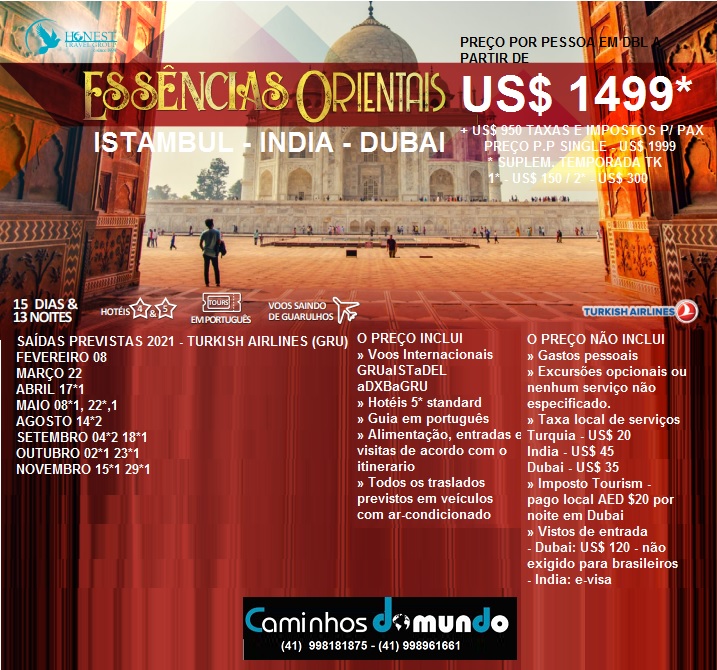 ESSENCIAS ORIENTAIS- ISTAMBUL INDIA E DUBAI